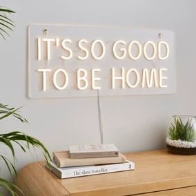 Neon Signs and Wall Lights | Dunelm Small Bedroom Office, Home Neon Sign, Christmas Decs, Neon Wall, Light Up Signs, Home Office Lighting, Small Home Office, Bed Curtains, Home Decor Lights