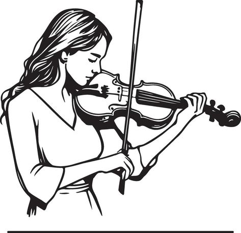 Girl Playing Violin Drawing, Playing Violin Drawing, Violin Sketch, Woman Playing Violin, Violin Drawing, Girl Playing Violin, Play Violin, Playing Violin, Zeus And Hera