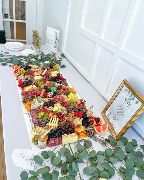 Charcuterie Addicts LLC on Instagram: "3ft flat lay for the bride-to-be 👰‍♀️🍇 #charcuterieboard #charcuterie #lasvegascharcuterie #lasvegasstrip #lasvegasfoodie #lasvegasfood #vegas #lasvegaswedding #lasvegasrealtor #lasvegasevents #lasvegaseventplanner #lasvegas #henderson #summerlinlv #grazingtables #grazingtable #grazing #grazecommunity #grazetable #graze #bridalshower #lasvegasbrides #lasvegasbride #lasvegasweddingplanner #bridalshowercharcuterie" Charcuterie Table Engagement Party, Wedding Charcuterie Table Centerpieces, Large Charcuterie Board Ideas Wedding, Charcuterie Board Sign, Charcuterie Table With Letters, Large Charcuterie Board Wedding, Bridal Shower Grazing Table, Flat Lay Grazing Table, Flat Lay Charcuterie Table