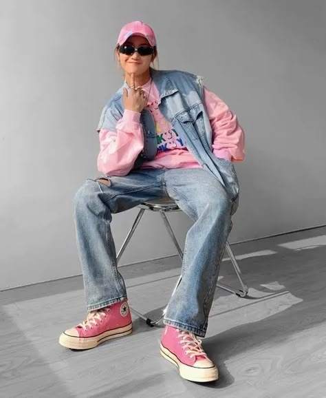 Mens Barbie Outfit, Men Barbie Outfit, Barbie Movie Outfits Men, Pink Streetwear Outfit Men, Barbie Outfits Men, Ken Core, Pink Converse Outfit, Pink Sneakers Outfit, Ken Outfits