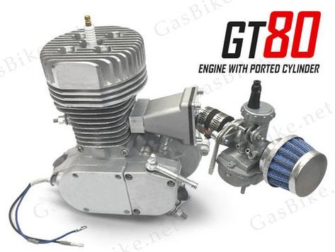 GT80 Bicycle Racing Engine 66cc - 4.5 HP with Ported Cylinder Gas Motorized Bobber Motorcycle Diy, Bike Engine Kit, Bike Motor Kit, Gas Powered Bicycle, Bicycle Cafe, Bicycle Engine Kit, Vintage Bmx Bikes, Bicycle Engine, Bicycle Racing