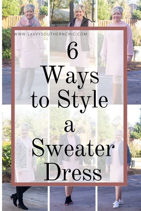 Over 40 fashion blogger Savvy Southern Chic shares six ways to style her favorite sweater dress from Amazon- casual and dressy outfits with one dress. #waystowearit #outfitideas #winteroutfits #fashionover40 Sweater Dress Scarf Outfit, Accessories For Sweater Dress, What To Wear Over A Sweater Dress, Sweater Dress Accessories, Shoes To Wear With Sweater Dresses, Styling A Sweater Dress, Casual Sweater Dress Outfit, How To Style Sweater Dress, Dresses With Sweaters Over It