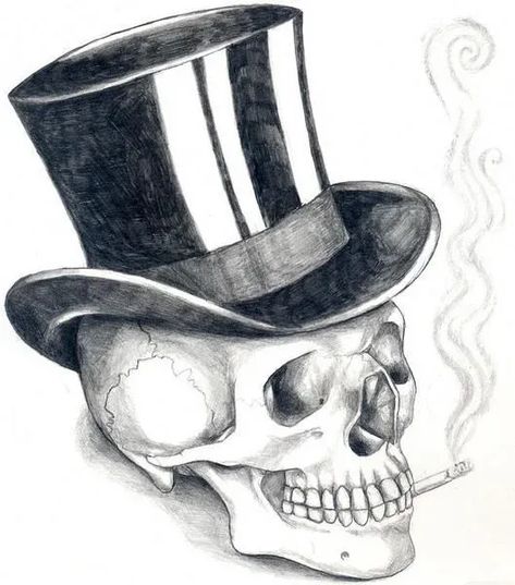 Skull Wearing A Top Hat Skull With Top Hat Drawing, Skull With Top Hat Tattoo, Skull Drawing Ideas, What To Do For Halloween, Simple Skull Drawing, Top Hat Drawing, Pretty Skull Tattoos, Skull Top Hat, Half Face Drawing