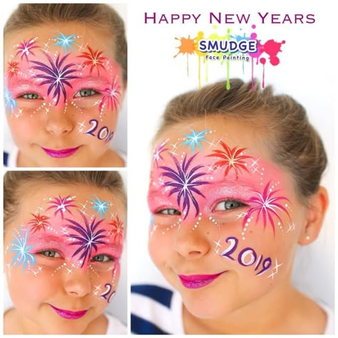 New Year’s Eve Face Paint, New Year Face Painting, New Years Eve Face Paint, New Year Face Paint, New Years Face Paint, Face Paint Adults, Makeup New Year, Noon Years Eve, Face Paint For Kids