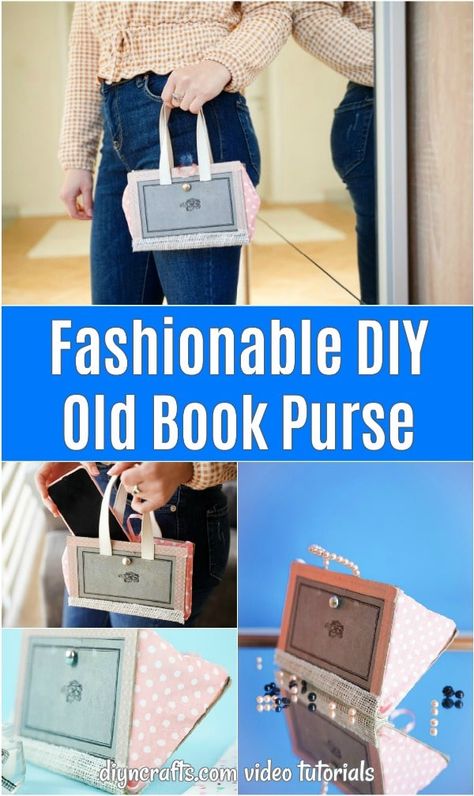 Turn an old book cover into this adorable upcycled old book purse! A great way to have your own unique statement piece and DIY handbag! #upcycledbook #diyhandbag #diypurse #upcycledbookpurse #homemadepurse #fashion #diyfashion Purse Video, Upcycled Books Crafts, Old Book Cover, Diy Old Books, Book Themed Party, Book Christmas Tree, Book Page Wreath, Rustic Paper, Book Purse