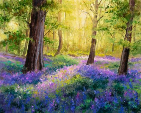 Woods Painting, Virginia Bluebells, Bluebell Woods, Blue Bell Flowers, Time Painting, Commissioned Artwork, Forest Painting, Art Things, Room Pictures