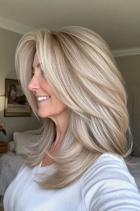 Click for More ➡️ | Save for Later ❤️A wispy long bob with face-framing layers that soften the face. Medium blonde is a versatile, neutral shade that flatters many. (Wispy Lob with Face-Framing Layers in Medium Blonde - Medium Length Hairstyles For Women Over 60) Wispy Lob, Medium Length Hairstyles For Women, Straight Lobs, The Perfect Haircut, Tousled Bob, Framing Layers, Light Ash Blonde, Hairstyles For Women Over 60, Medium Length Hairstyles