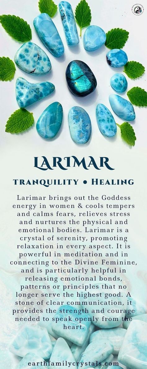 BLUE LARIMAR Crystal Tips & Info! #metaphysical #newage #reiki #crystals       💙 💙 💙   ~Find This stone on our website, Link in Bio Above~ Larimar Crystal Meaning, Larimar Properties, Chakras Crystals, Aqua Aura, Crystals Healing Properties, Spiritual Crystals, Protection Crystals, Crystals Healing, Crystal Therapy