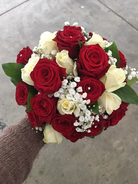 Red And White Rose Bridal Bouquet, Red Quince Bouquet, Red Rose Bridal Bouquet, Red Rose Bouquet Wedding, Quinceanera Bouquet, Prom Bouquet, Red And White Weddings, Cascading Wedding Bouquets, Red Wedding Theme