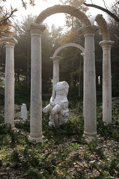 Garden Ruins, Ancient Statues, Sculpture Garden, Photoshop Cc, Forest Design, Ancient Ruins, Pretty Places, Dream Garden, Art And Architecture