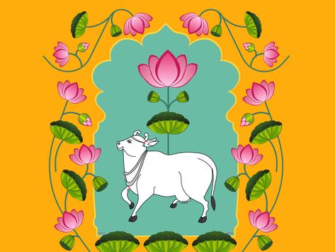 Mural Art Design, Mughal Art Paintings, Lotus Flower Art, Kerala Mural Painting, Boho Art Drawings, Puppy Art, Pichwai Paintings, Cow Painting, Indian Art Paintings