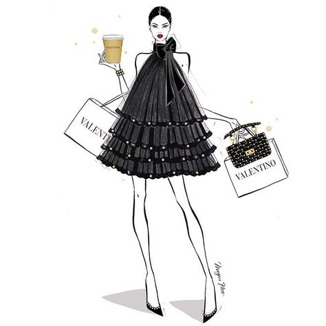 Ok. First day back working in the Studio for 2019!!! I’m going to need a strong VALENTINO Latte!!!! Maybe 10! ☕️☕️☕️☕️Xxx… Halloween Draw, Megan Hess Illustration, Kerrie Hess, Megan Hess, Fashion Sketches Dresses, Sketches Dresses, Fashion Art Illustration, Fashion Design Drawings, Fashion Illustrator