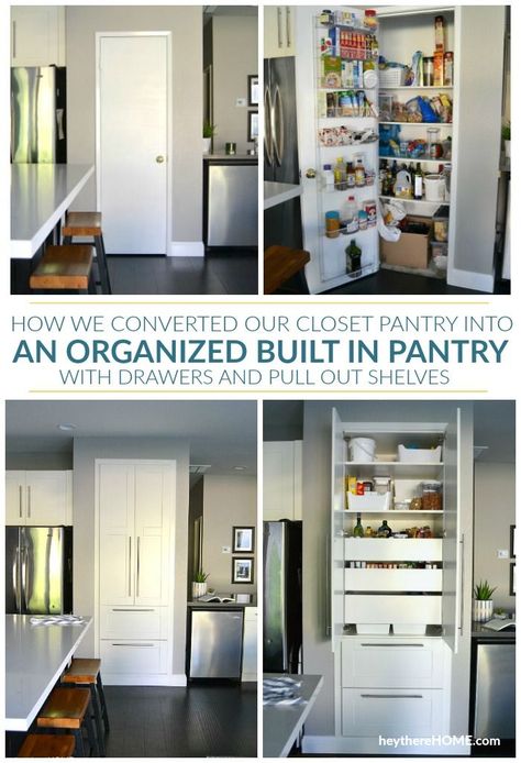 Transform your dysfunctional closet pantry into an organized kitchen pantry with drawers and pull out shelves! Click through to see this pantry makeover and how she created an organized pantry with Ikea cabinets. #pantry #remodel #kitchen #ikea #modernkitchen #builtin #diy #tutorial  #pantry #pantryorganization #organization #pantryshelves #smallkitchen #kitchen #kitchenorganization #pantrycabinet #ikeahack #ikeakitchen #organizationtips #kitchendesign #remodel #diy #homeremodel #closetpantry Pantry With Drawers, Ikea Kitchen Organization, Ikea Pantry, Small Kitchen Pantry, Armoire Ikea, Closet Pantry, Best Kitchen Design, Pantry Drawers, Organized Pantry