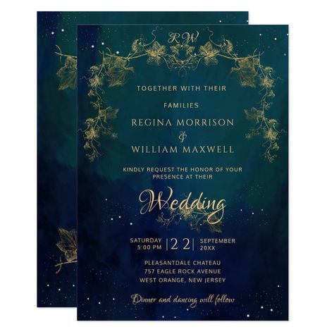 Gilded Wedding, Celestial Wedding Invitations, Midsummer Nights Dream Wedding, Baroque Wedding, Starry Night Wedding, Navy Blue Wedding Invitations, Floral Wedding Invitation Card, Medieval Wedding, Jewel Tone Wedding