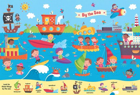 Search And Find Illustration, Ocean Spot The Difference, Transportation Books For Toddlers, Hidden Pictures Book, Storyboard Picture Book, Hidden Picture Games, Memory Activities, Hidden Picture Puzzles, Kids Graphic Design