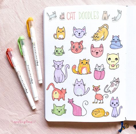 Cat Bullet Journal, Cat Journal, Good Night Cat, Simple Subject, Printable Sticker Sheets, Habit Tracker Bullet Journal, Dot Grid Journal, Cat Doodle, Dot Journals