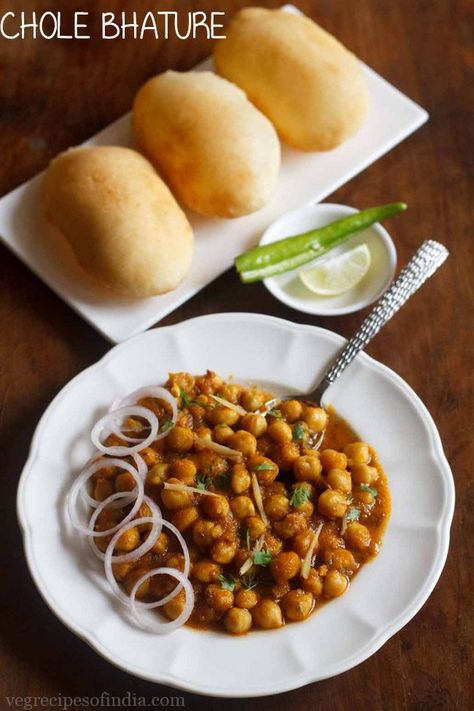 Chole Bhature | Chana Bhatura Chole Bhature Recipe, Bhature Recipe, Bhatura Recipe, Recipe Vegetables, Chole Bhature, Veg Recipes Of India, Indian Breakfast Recipes, Fried Bread, North Indian Recipes