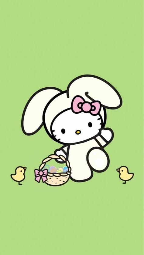 Hello Kitty Easter Wallpaper, Easter Aesthetic Wallpaper, Wallpaper Iphone Spring, Easter Phone Wallpaper, Easter Wallpaper Iphone, Iphone Spring Wallpaper, Wallpaper Easter, Hello Kitty Clipart, Easter Aesthetic