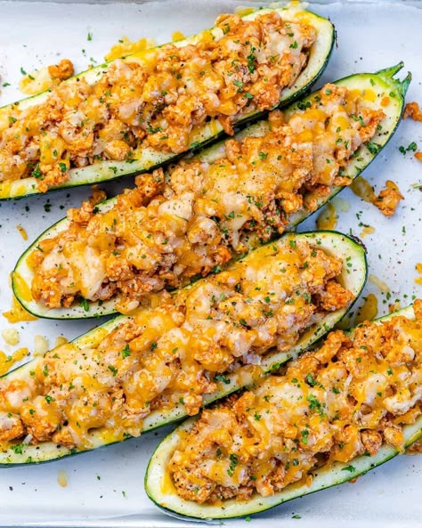 Zucchini Buffalo Chicken Boats, Ground Chicken Stuffed Zucchini Boats, Zucchini Boats Buffalo Chicken, Buffalo Chicken Zucchini Boats Healthy, Chicken Stuffed Zucchini, Buffalo Zucchini Boats Chicken, Lasagna Stuffed Zucchini Boats, Zuchinni Boat, Buffalo Chicken Stuffed Zucchini Boats