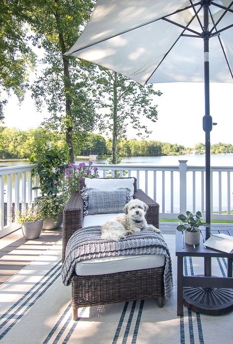 Lake House Deck, Lake House Patio, Lake House Master, Bedroom Deck, Deck Decor, Wood Adirondack Chairs, Outdoor Wicker Furniture, House Deck, The Porch