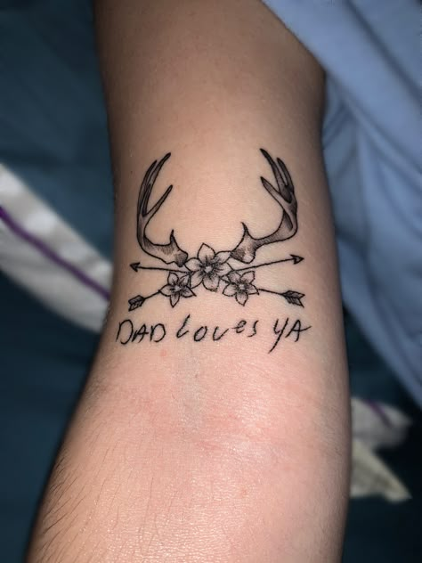 Matching Antler Tattoo, Female Hunting Tattoos, Duck Hunting Tattoos For Women, Deer Hunting Tattoos For Women, Like Father Like Daughter Tattoo, Hunting Memorial Tattoos, Country Tattoos For Women Sleeve, Tattoo Ideas For Dads With Daughters, Country Style Tattoos