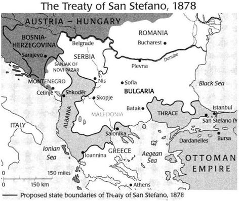 [The Treaty of San Stefano, 1878] - Liberation of Bulgaria 🇧🇬 📜The treaty’s most important provision established an independent Bulgarian principality, which included most of Macedonia and extended to the Danube and from the Aegean to the Black Sea. The independence of Serbia, Montenegro, and Romania was recognized. Romania cede southern Bessarabia to Russia, receiving North Dobruja in exchange. Bosnia-Herzegovina was to be autonomous. Bulgarian History, Bosnia Herzegovina, Serbia And Montenegro, Historical Maps, Black Sea, Macedonia, Eastern Europe, Serbia, Bosnia And Herzegovina