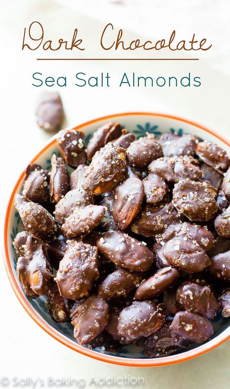 Healthier Treat: Dark Chocolate Sea Salt Almonds Healthy Chocolate Treats, Dark Chocolate Sea Salt, Chocolate Covered Nuts, Chocolate Covered Almonds, Gulab Jamun, Nut Recipes, Healthy Chocolate, Healthy Sweets, Healthy Dessert Recipes