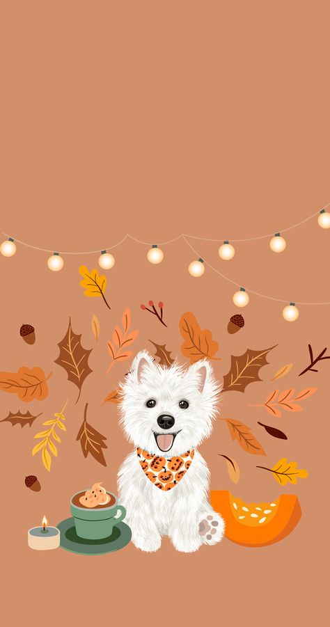 Dog Fall Wallpaper, Christmas Dogs Wallpapers, Fall Dog Wallpaper, Cute Autumn Wallpaper Iphone, Halloween Wallpaper Dog, Halloween Dog Art, Golden Doodle Wallpaper, Halloween Dog Wallpaper, Dog Wallpaper Aesthetic