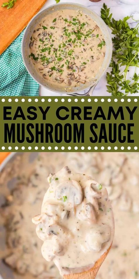 This rich and creamy mushroom sauce is so delicious and packed with flavor. Spoon this tasty sauce over pasta, chicken and more. This mushrooms sauce tastes just like the one from Olive Garden and everyone will love it! #eatingonadime #saucerecipes #mushroomrecipes Olive Garden Mushroom Sauce, Mushroom Cream Sauce Pasta, Keto Mushroom Soup, Creamy Mushroom Sauce Recipe, Mushrooms Sauce, Restaurant Food Ideas, Easy Sauces, Mushroom Pasta Sauce, Mushroom Cream Sauce