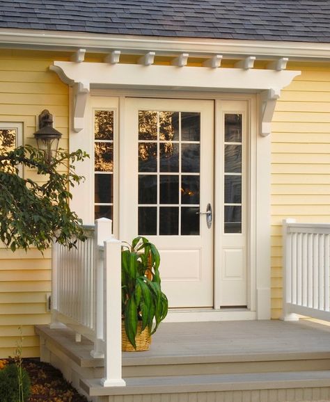 Fypon PVC Trellis System Over Entry Door Pergola Front Porch, Front Door Pergola, Porch Curb Appeal, Front Porch Curb Appeal, Door Trellis, Front Porch Pergola, Door Pergola, Trellis System, Exterior House Renovation