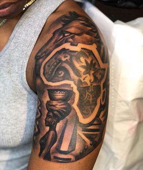 Some stories are told on paper and some sound and look better told on skin @nigerian_leo #africantattoos #nigeria #nigerian… Strength Tattoos For Men, Africa Tattoo, African Sleeve Tattoo, Tattoos Abstract, Arm Tattoos For Guys Forearm, Tattoo Abstract, Tattoos Japanese, Tattoos Watercolor, Africa Tattoos