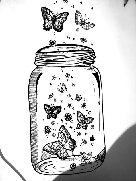 Butterfly In Jar Drawing, Perspective Tips, Moment Drawing, Painting Idea For Beginners, Fun Coloring Pages For Kids, Mandala Rainbow, Trap Art, Pencil Sketches Easy, Fun Coloring Pages