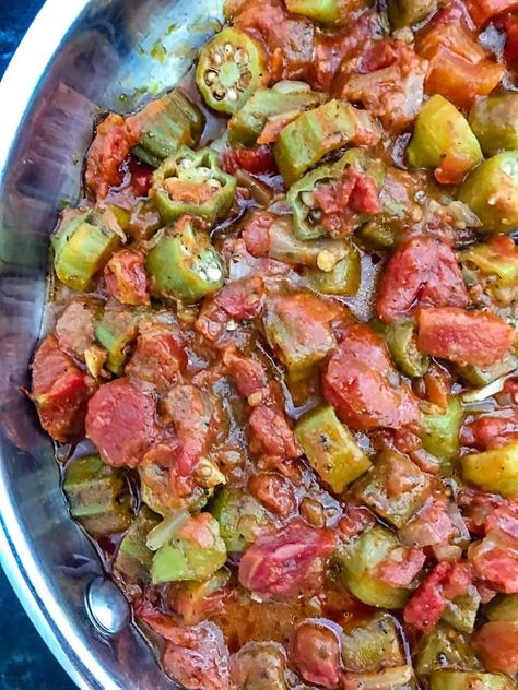 Stewed Tomatoes And Okra Recipe, Okra Dishes, Southern Okra, Tomatoes And Okra, Okra And Tomato Recipe, Smothered Okra, Fried Catfish Recipe, Fried Catfish Recipes, Southern Fried Catfish