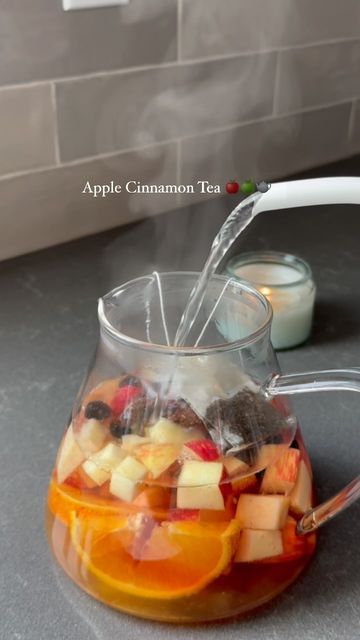 Lyana | Easy Nourishing Recipes | Lifestyle on Instagram: "Apple Cinnamon Tea!😍✨🫶 this tea recipe is one of my favorites to enjoy in the fall - it’s so cozy and delicious 🥰 🍏🍎 TEA Ingredients: 1 L boiling water 1/2 orange sliced 1 apple, chopped Handful fresh berries 1 tsp cinnamon or 3 cinnamon sticks 2 teabags, or 2 tbsp loose tea (I used hibiscus and tulsi (basil) tea)) 2 tsp honey (optional) Fresh mint (optional) Chop up the apple and slice an orange and add to the tea pot. Then add the rest of the ingreaients. Pour boiling water, cover with lid and let it steep for 10-15 minutes. Enjoy🫶♥️ #tea #teatime #tearecipes #herbaltea #fall #fallrecipes #cozyvibes #sanfrancisco #bayarea" Tulsi Basil, Apple Cinnamon Tea, Halloween Mat, Basil Tea, Healthy Diet Smoothies, Nourishing Recipes, Fall Tea, Tea Ingredients, Tea Drink Recipes