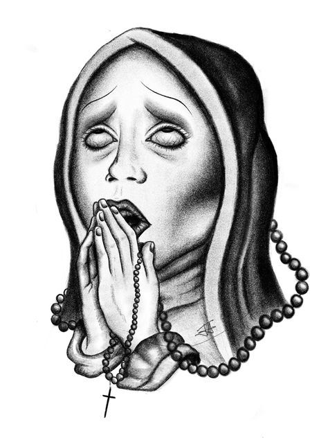 Nun being possessed praying hands rosary beads tattoo design Nun Praying Drawing, Praying Nun Tattoo, Praying Tattoo Design, Nun Tattoo Design, Praying Tattoo, Nun Drawing, Nun Praying, Nun Tattoo, Flash Tattoo Designs