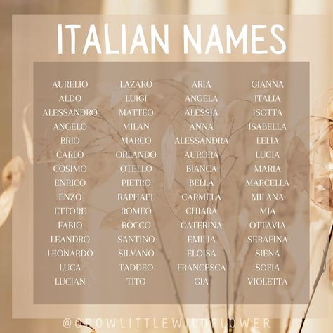 Michelle Casey ~ Name Consultant 🌻 (@growlittlewildflower) • Instagram photos and videos Italian Girl Names, Italian Names, Japanese Names And Meanings, Italian Baby Names, Sweet Baby Names, Writing Inspiration Tips, Best Character Names, Uncommon Words, Aesthetic Names