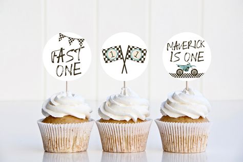 2 Fast Cupcakes, Two Fast Cupcakes, Two Fast Birthday Cake, Cars Cupcakes, 1st Birthday Cupcakes, Cupcake Toppers Template, Cupcake Decor, Red Race, 1st Birthday Themes