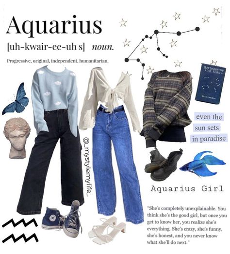 How To Dress Like Your Venus Sign Aquarius, Aquarius Looks, Venus Sign Aquarius Style, Aquarius Dressing Style, Aquarius Style Aesthetic, Venus In Aquarius Outfit, Aquarius Outfit Ideas, Aquarius Venus Fashion, Aquarius Rising Aesthetic Outfit