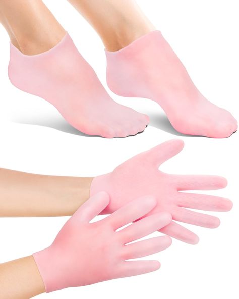 PRICES MAY VARY. Quality Materials: Silicone moisturizing socks and glove set is made of high quality SEBS material which has good stability, aging resistance, heat resistance, high elasticity, compression does not deform and other characteristics, durable. There is one of these silicone moisturizing socks, you can take better care of your feet. Washable and Reusable: Silicone moisturizing socks and glove set is soft washable and reusable. All you need to do is to wash and dry them with water af Pedicure Pink, Pedicure Socks, Moisturizing Gloves, Gel Socks, Silicone Gloves, Hand And Foot Care, Spa Pedicure, Foot Socks, Homemade Beauty