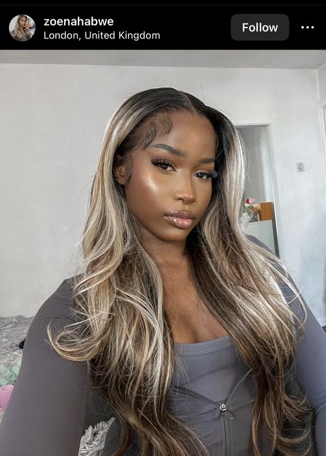 Highlighted Lace Front Wig, Ash Blonde Sew In, Ashy Blonde Hair Black Women, Ash Blonde Highlights Black Women, Ash Blonde Dark Skin, Ash Blonde Balayage On Black Hair, Sandy Blonde Hair On Black Women, Ash Blonde Black Women, Blonde Balayage Black Women