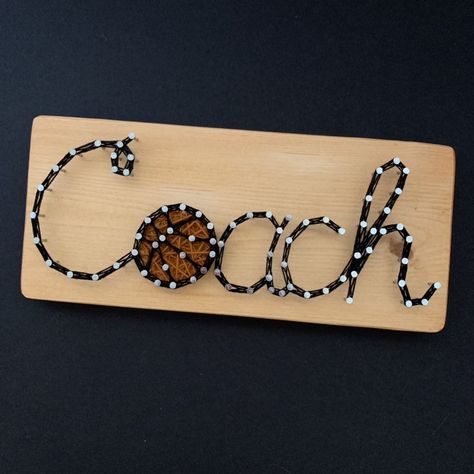 Wood Desk Decor, Coaches Gift Ideas, First Basketball Game, Basketball Decor, Basketball Signs, Basketball Coach Gifts, Basketball Decorations, String Art Ideas, Basketball Gifts