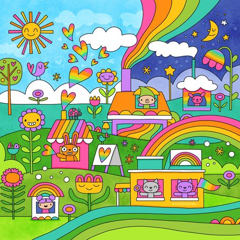 Rainbow factory 🌈 #wip #digitalart #digitalartist #licensingartist #licensingart #surfacedesigner #spotgirldesign #cuteillustration #rainbowart #happyart Dream Doodle, Rainbow Factory, Rainbow Illustration, Rainbow Drawing, Big Board, Rainbow Art, March 7, Happy Art, Whimsical Illustration