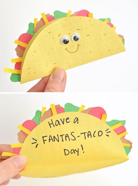 Preschool Taco Craft, T Is For Taco Craft, Paper Plate Taco Craft, 5 De Mayo Arts And Crafts For Kids, 5 De Mayo Arts And Crafts, Diy Taco Decorations, Paper Taco Craft, Taco Crafts For Toddlers, Cinco De Mayo Art For Kids