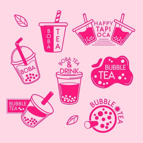 Minimal logo element collection | Free Vector Minuman Cup, Bubble Tea Logo, Tea Illustration, Tea Logo, Bubble Tea Shop, Bubble Tea Boba, Drinks Logo, Coffee Logo, Photography Logo Design