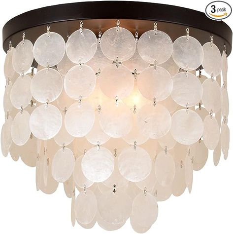 ALICE HOUSE Capiz Shell Ceiling Light, Brown Finish, 3 Light Flush Mount Light for Bedroom, Hallway, Entryway AL1701-S3 - Amazon.com Capiz Shell Chandelier, Shell Chandelier, Black Light Fixture, Hallway Entryway, Light For Bedroom, Capiz Shell, Shell Decor, Flush Mount Light, Beaded Chandelier