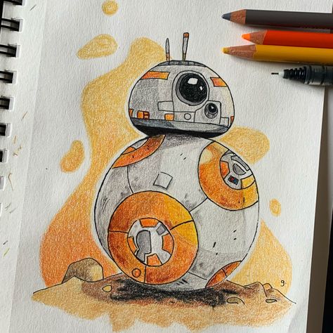 Star Wars Bb8 Drawing, Easy Starwars Drawing, Starwars Drawing Ideas, Star Wars Drawing Ideas, Bb8 Drawing, R2d2 Drawing, Bb8 Star Wars, Star Wars Art Drawings, Yoda Drawing