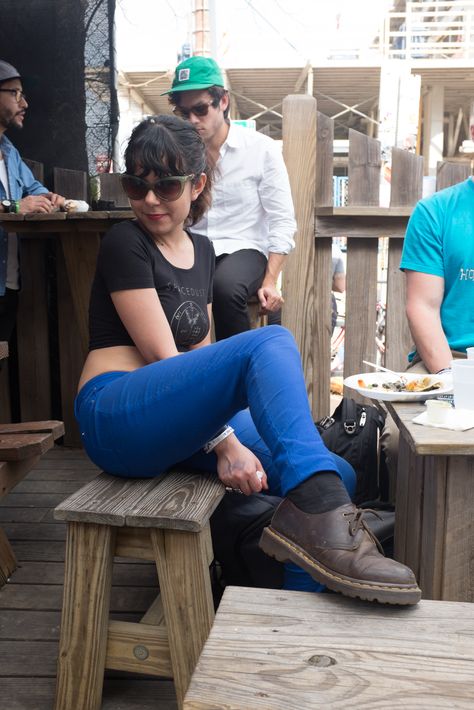 Showgoer seen at SXSW Dr. Martens, Riding Helmets, Clogs, My Style, Hats, How To Wear