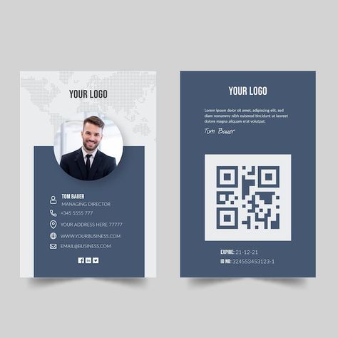 Business Card Icons, Identity Card Design, Employee Id Card, Employees Card, Business Card Set, Blue Business Card, Double Sided Business Cards, Vertical Business Cards, Small Business Cards