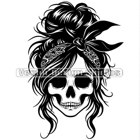 Cute Silhouette Design, Cute Skull Drawing, Free Svg Files For Cricut Shirts, Rockabilly Skeleton, Cricut Vinyl Designs, Cool Skull Drawings, Tattoo Svg, Face Clipart, Mom Bun