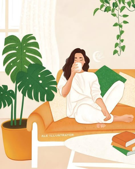 Doing Nothing Aesthetic, Chilling Illustration, Sunday Background, Chill Illustration, Relax Illustration, Sunday Checklist, Today's Mantra, Reading Books Illustration, Girly Wall Art